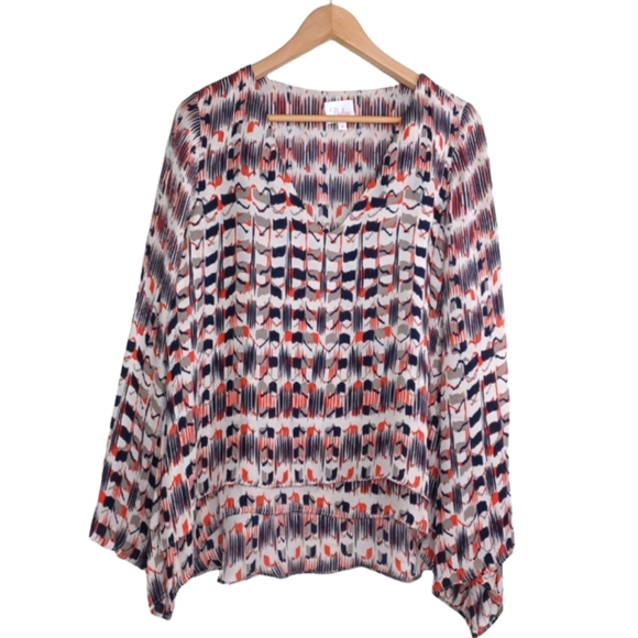 Parker Rita 100% Silk Sz M Bell Sleeve Flowy Abstract Artsy Blouse - Picture 3 of 14